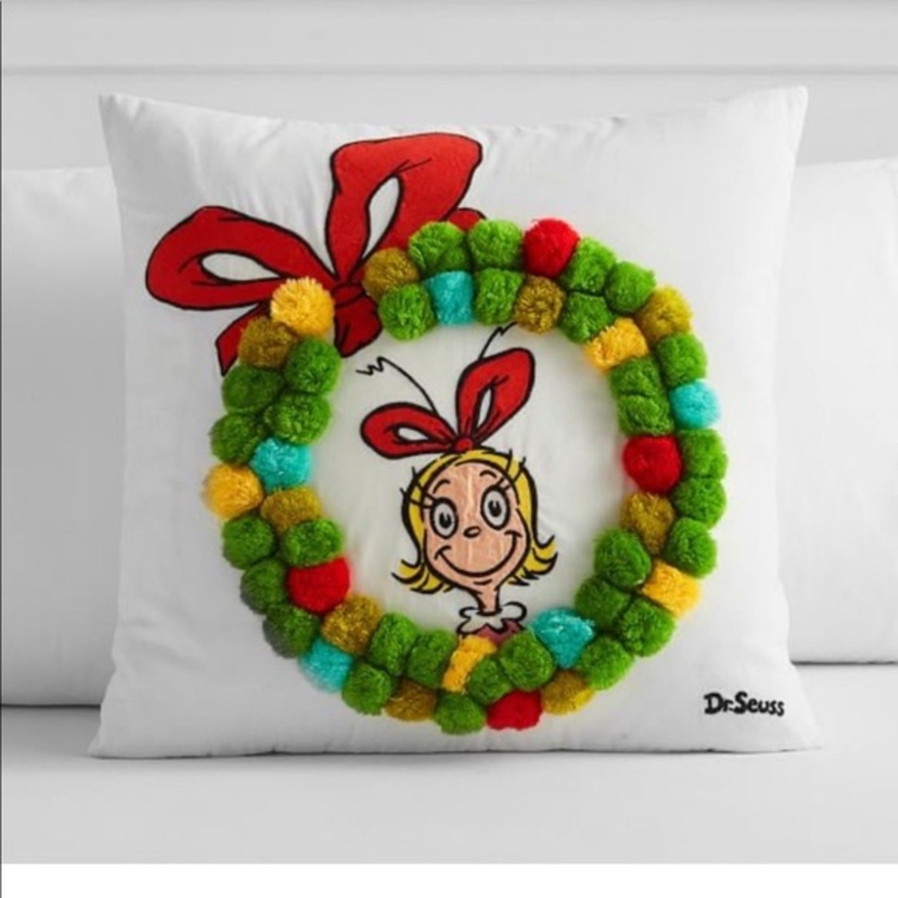 Pottery Barn Teen Dr. Seuss The Grinch Cindy Lou Holiday Pom Pom Pillow Cover